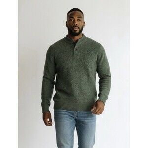 L.L.Bean Ragg 100% Lambswool Henley Sweater Green XXL Chunky Knit Pullover Men’s